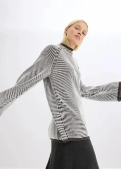 bonprix Bekleidung·Umstandsmode|Strickmode^Oversize-Pullover mit Stehkragen schiefergrau meliert
