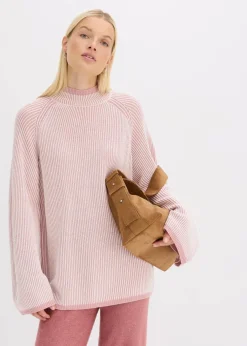 bonprix Bekleidung·Umstandsmode|Strickmode^Oversize-Pullover mit Stehkragen aschrosa meliert