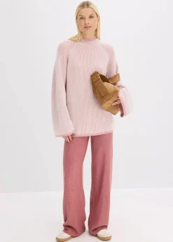 bonprix Bekleidung·Umstandsmode|Strickmode^Oversize-Pullover mit Stehkragen aschrosa meliert