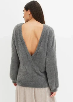 bonprix Bekleidung·Umstandsmode|Bekleidung·Jeans^Oversize-Pullover mit tiefem Rückenausschnitt rauchgrau