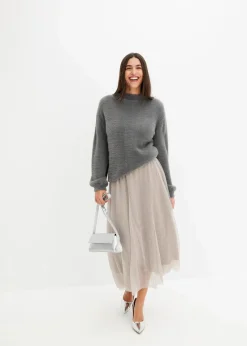 bonprix Bekleidung·Umstandsmode|Bekleidung·Jeans^Oversize-Pullover mit tiefem Rückenausschnitt rauchgrau