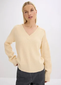 bonprix Bekleidung·Umstandsmode|Strickmode^Oversize-Pullover mit V-Ausschnitt kieselbeige meliert