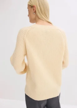bonprix Bekleidung·Umstandsmode|Strickmode^Oversize-Pullover mit V-Ausschnitt kieselbeige meliert