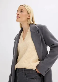 bonprix Bekleidung·Umstandsmode|Strickmode^Oversize-Pullover mit V-Ausschnitt kieselbeige meliert