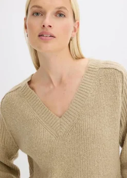 bonprix Bekleidung·Umstandsmode|Strickmode^Oversize-Pullover mit V-Ausschnitt mattschilf