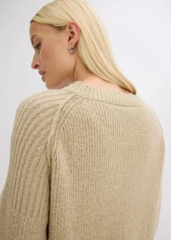 bonprix Bekleidung·Umstandsmode|Strickmode^Oversize-Pullover mit V-Ausschnitt mattschilf