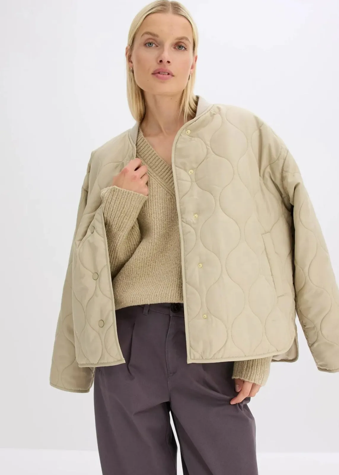 bonprix Bekleidung·Umstandsmode|Strickmode^Oversize-Pullover mit V-Ausschnitt mattschilf