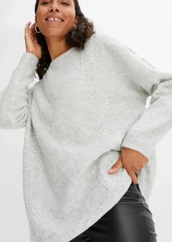 bonprix Bekleidung·Umstandsmode|Bekleidung·Jeans^Oversize-Pullover mit Zopfmuster hellgrau meliert