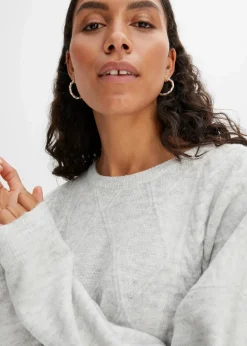 bonprix Bekleidung·Umstandsmode|Bekleidung·Jeans^Oversize-Pullover mit Zopfmuster hellgrau meliert