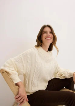 bonprix Strickmode|Pullover & Strickjacken^Oversize-Pullover mit Zopfmuster perlweiß