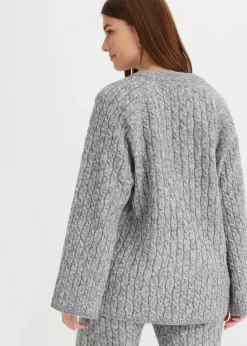 bonprix Bekleidung·Umstandsmode|Bekleidung·Jeans^Oversize-Pullover mit Zopfmuster grau meliert