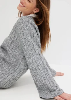 bonprix Bekleidung·Umstandsmode|Bekleidung·Jeans^Oversize-Pullover mit Zopfmuster grau meliert