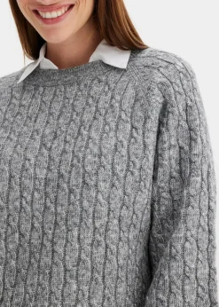 bonprix Bekleidung·Umstandsmode|Bekleidung·Jeans^Oversize-Pullover mit Zopfmuster grau meliert