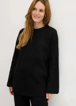 bonprix Bekleidung·Umstandsmode|Bekleidung·Jeans^Oversize-Pullover mit Zopfmuster schwarz