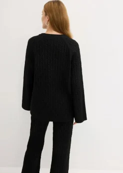 bonprix Bekleidung·Umstandsmode|Bekleidung·Jeans^Oversize-Pullover mit Zopfmuster schwarz