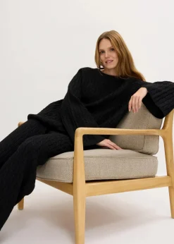 bonprix Bekleidung·Umstandsmode|Bekleidung·Jeans^Oversize-Pullover mit Zopfmuster schwarz