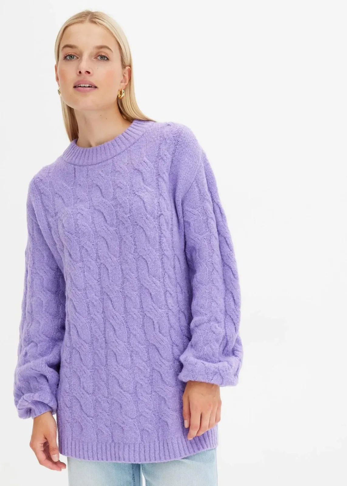 bonprix Pullover & Strickjacken|Strickmode^Oversize-Pullover mit Zopfmuster softlila