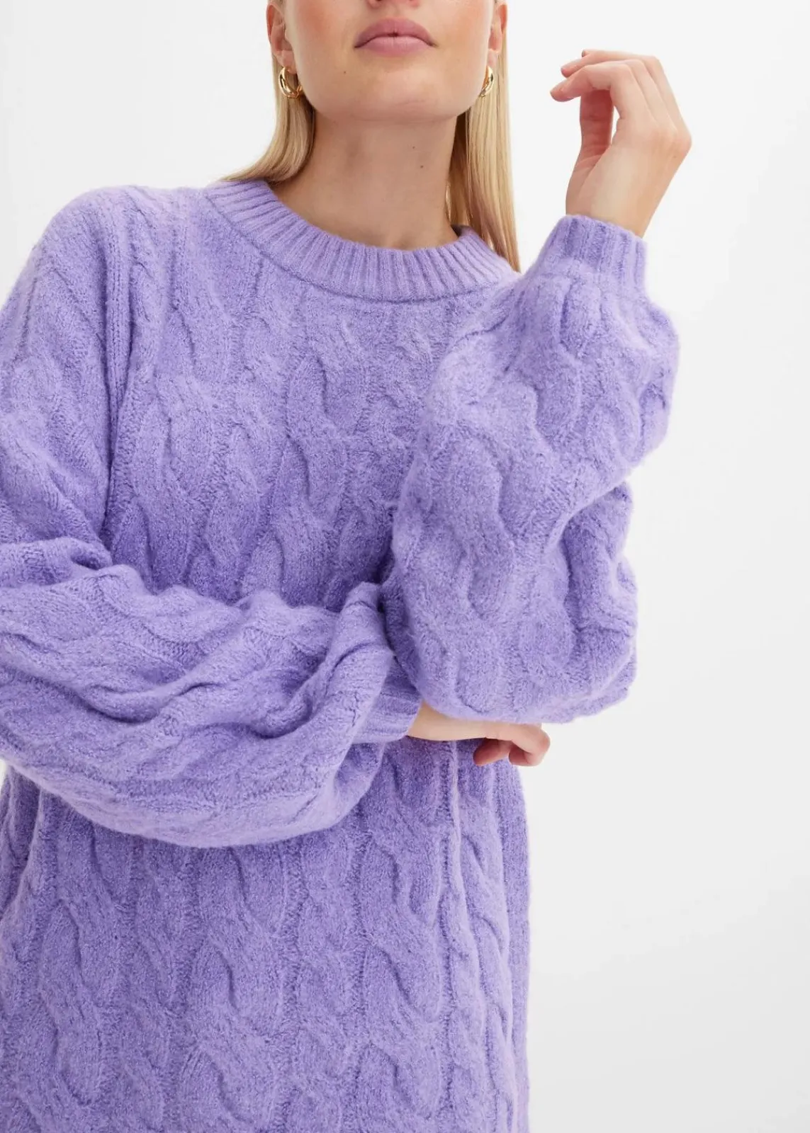 bonprix Pullover & Strickjacken|Strickmode^Oversize-Pullover mit Zopfmuster softlila