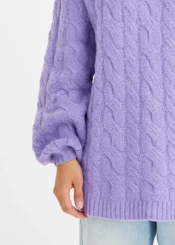 bonprix Pullover & Strickjacken|Strickmode^Oversize-Pullover mit Zopfmuster softlila