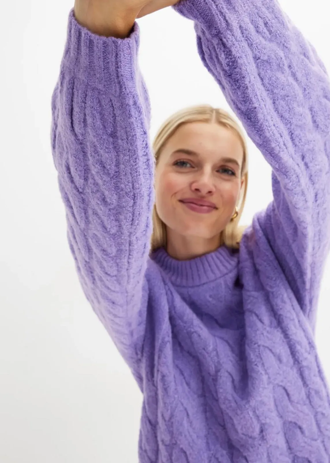 bonprix Pullover & Strickjacken|Strickmode^Oversize-Pullover mit Zopfmuster softlila