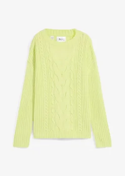 bonprix Bekleidung·Umstandsmode|Strickmode^Oversize-Pullover mit Zopfmuster mintgrün meliert