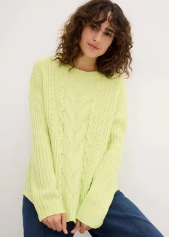bonprix Bekleidung·Umstandsmode|Strickmode^Oversize-Pullover mit Zopfmuster mintgrün meliert
