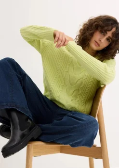bonprix Bekleidung·Umstandsmode|Strickmode^Oversize-Pullover mit Zopfmuster mintgrün meliert