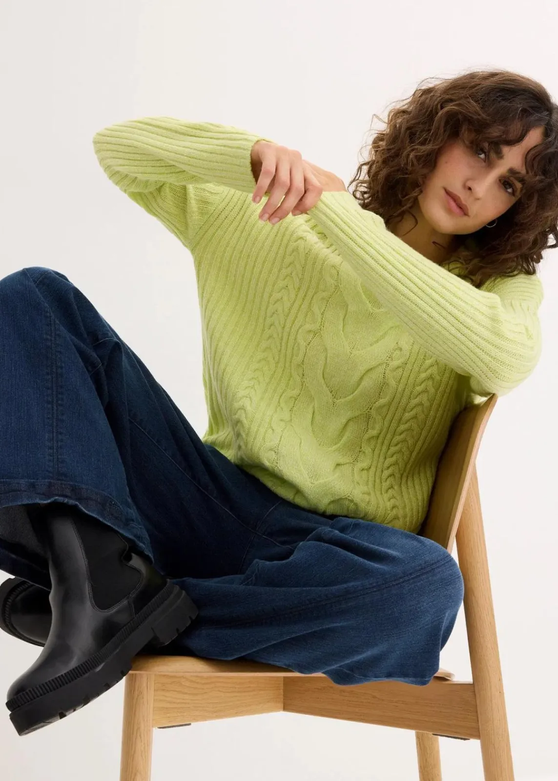 bonprix Bekleidung·Umstandsmode|Strickmode^Oversize-Pullover mit Zopfmuster mintgrün meliert