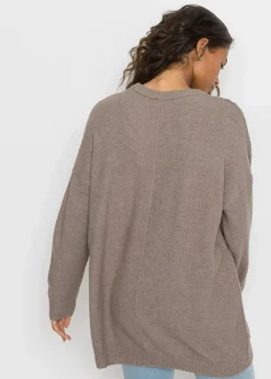 bonprix Bekleidung·Umstandsmode|Bekleidung·Jeans^Oversize-Pullover mit Zopfmuster taupe meliert