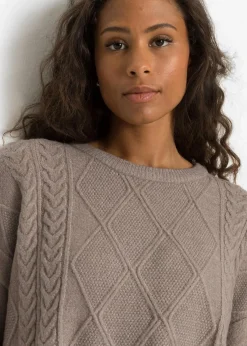 bonprix Bekleidung·Umstandsmode|Bekleidung·Jeans^Oversize-Pullover mit Zopfmuster taupe meliert