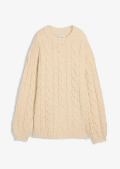 bonprix Bekleidung·Umstandsmode|Bekleidung·Jeans^Oversize-Pullover mit Zopfmuster kieselbeige