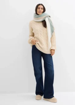 bonprix Bekleidung·Umstandsmode|Bekleidung·Jeans^Oversize-Pullover mit Zopfmuster kieselbeige