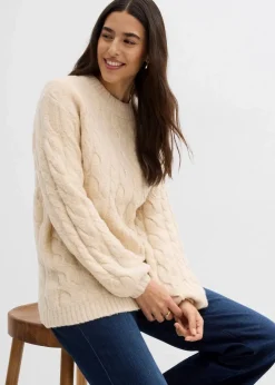 bonprix Bekleidung·Umstandsmode|Bekleidung·Jeans^Oversize-Pullover mit Zopfmuster kieselbeige