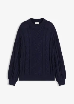 bonprix Pullover & Strickjacken|Strickmode^Oversize-Pullover mit Zopfmuster tintenblau