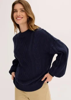 bonprix Pullover & Strickjacken|Strickmode^Oversize-Pullover mit Zopfmuster tintenblau