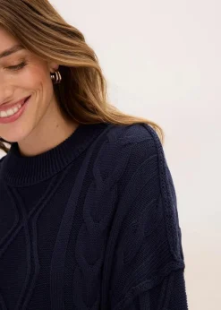 bonprix Pullover & Strickjacken|Strickmode^Oversize-Pullover mit Zopfmuster tintenblau