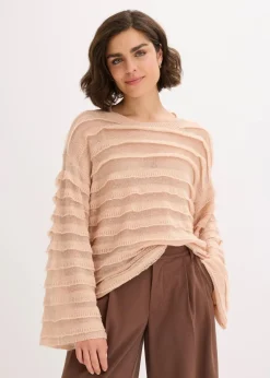 bonprix Bekleidung·Umstandsmode|Strickmode^Oversize-Pullover, semi-transparent mattbeige