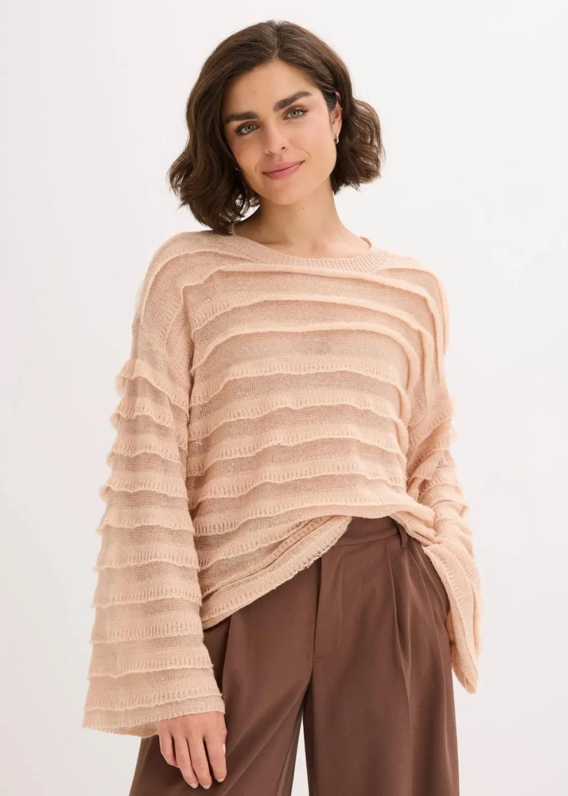 bonprix Bekleidung·Umstandsmode|Strickmode^Oversize-Pullover, semi-transparent mattbeige