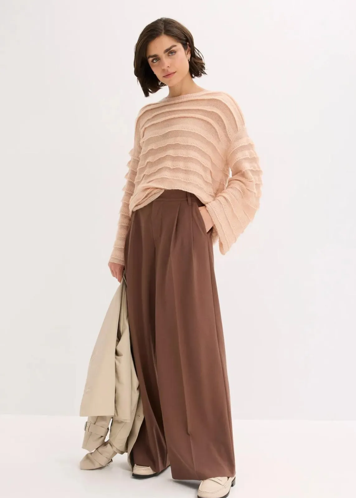 bonprix Bekleidung·Umstandsmode|Strickmode^Oversize-Pullover, semi-transparent mattbeige