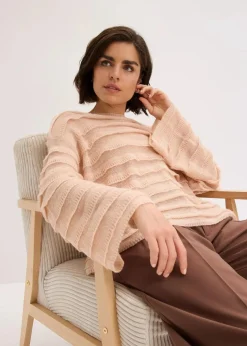 bonprix Bekleidung·Umstandsmode|Strickmode^Oversize-Pullover, semi-transparent mattbeige