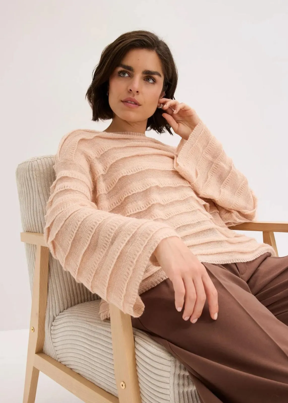 bonprix Bekleidung·Umstandsmode|Strickmode^Oversize-Pullover, semi-transparent mattbeige