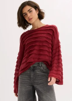 bonprix Bekleidung·Umstandsmode|Strickmode^Oversize-Pullover, semi-transparent pflaumenrot