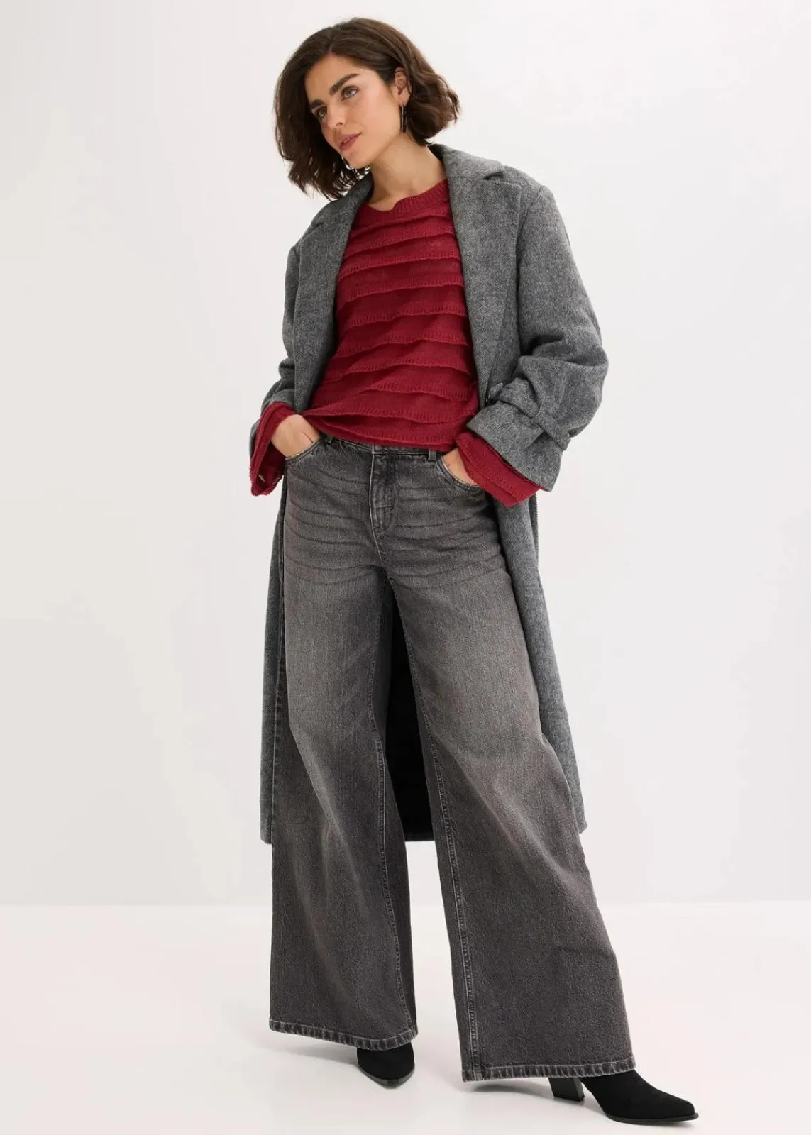 bonprix Bekleidung·Umstandsmode|Strickmode^Oversize-Pullover, semi-transparent pflaumenrot
