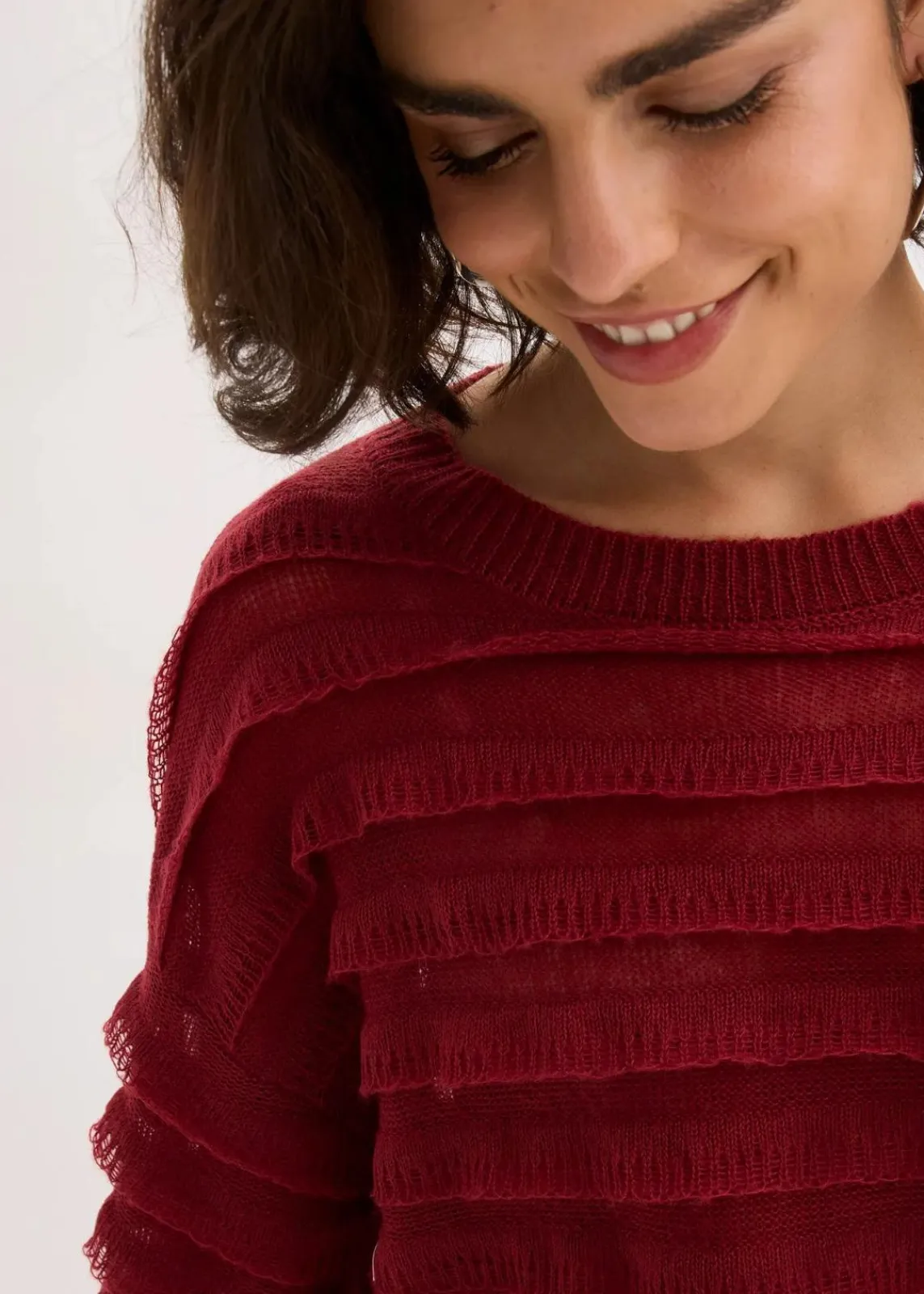 bonprix Bekleidung·Umstandsmode|Strickmode^Oversize-Pullover, semi-transparent pflaumenrot