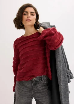 bonprix Bekleidung·Umstandsmode|Strickmode^Oversize-Pullover, semi-transparent pflaumenrot
