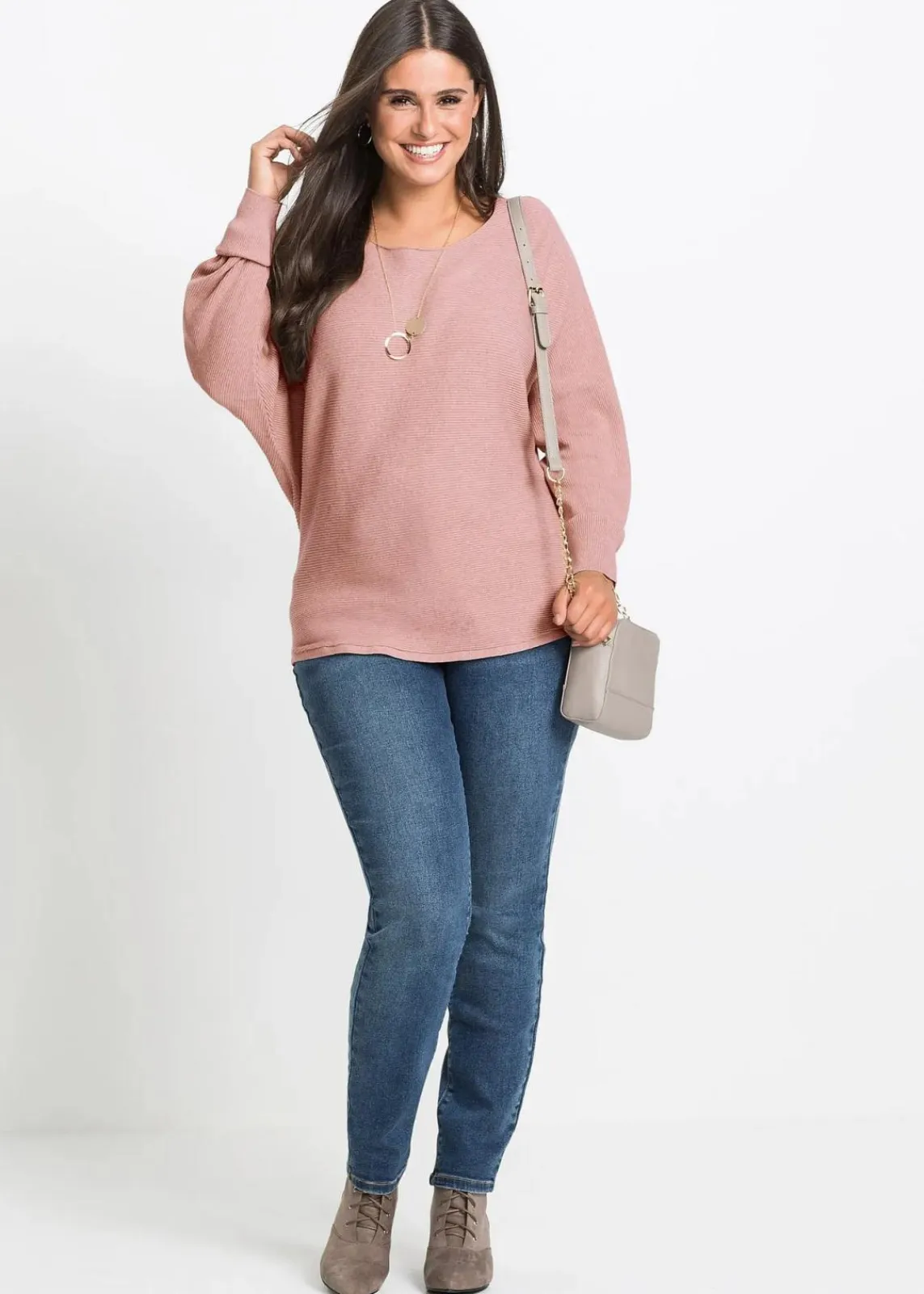bonprix Pullover & Strickjacken|Bekleidung·Jeans^Oversize-Ripp-Pullover rosé meliert