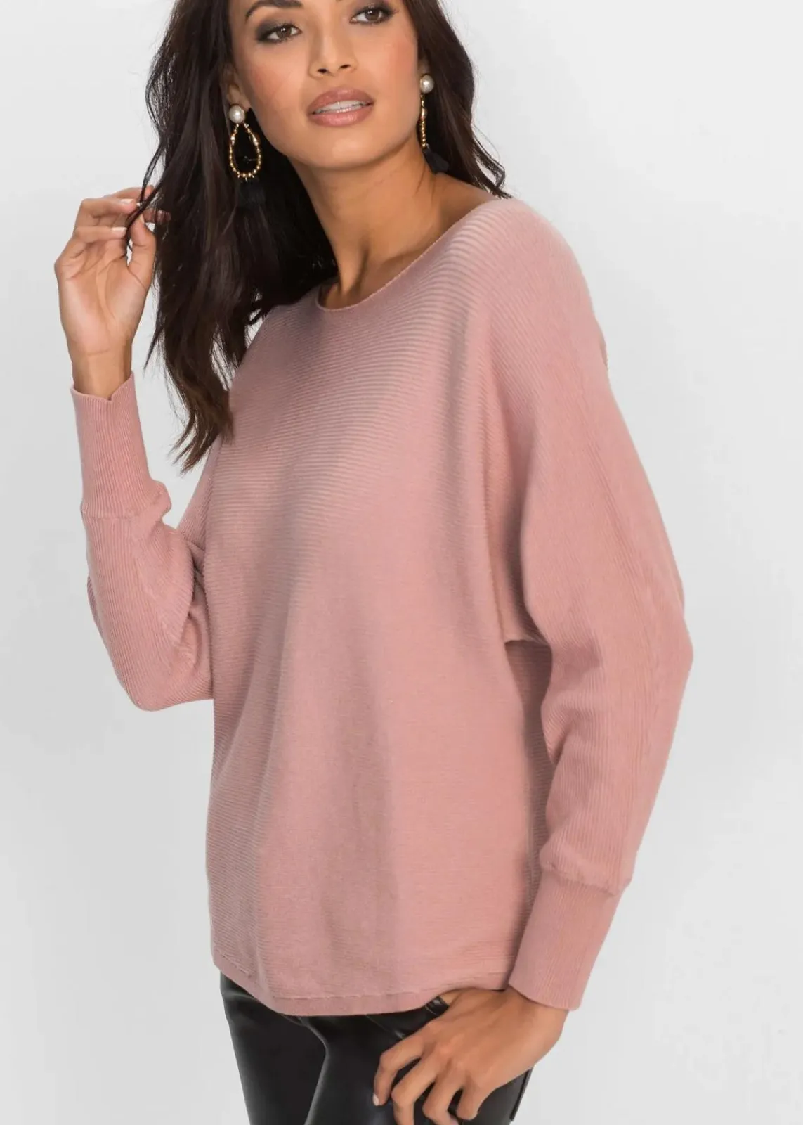 bonprix Pullover & Strickjacken|Bekleidung·Jeans^Oversize-Ripp-Pullover rosé meliert