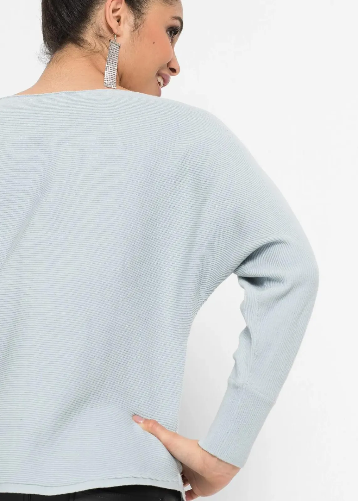bonprix Pullover & Strickjacken|Bekleidung·Jeans^Oversize-Ripp-Pullover puderblau meliert