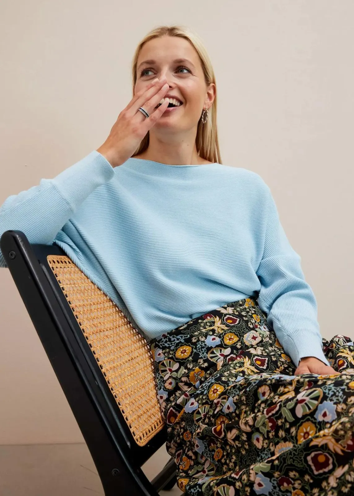 bonprix Pullover & Strickjacken|Bekleidung·Jeans^Oversize-Ripp-Pullover puderblau meliert