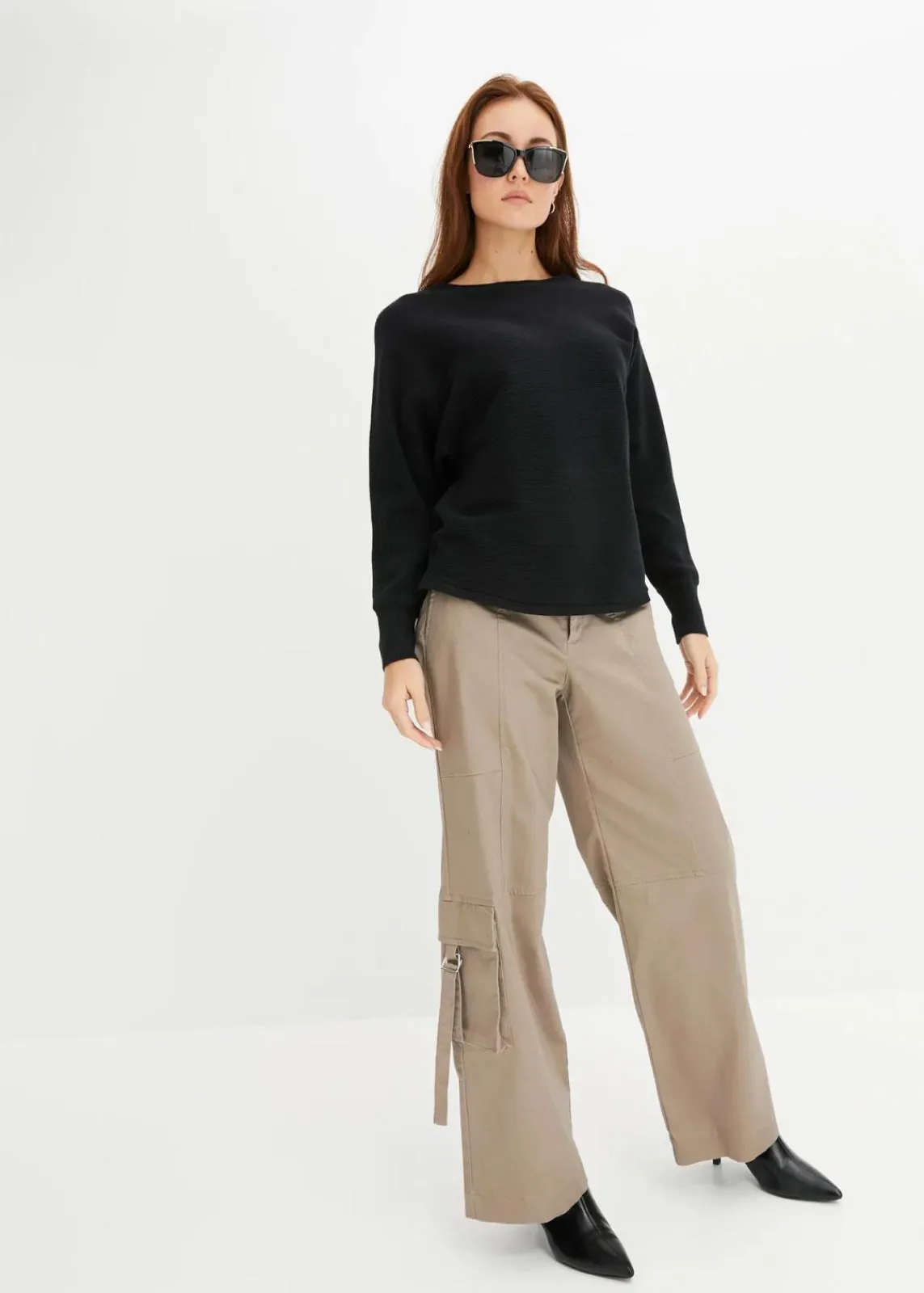bonprix Bekleidung·Umstandsmode|Strickmode^Oversize-Ripp-Pullover schwarz